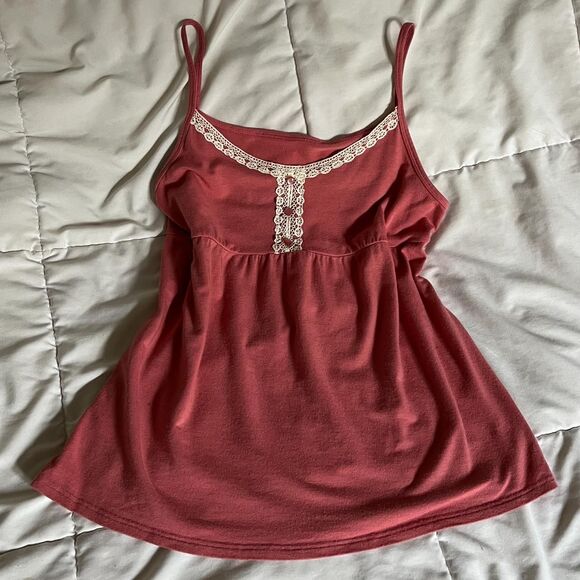 Vintage Y2K Cute Pink Babydoll Tank with Lace Trim Neckline from Uniqlo - Picture 1 of 7